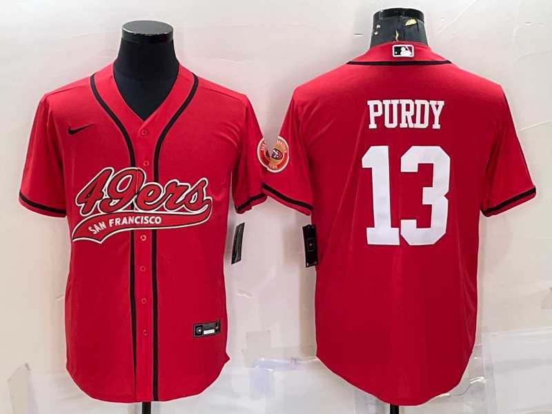 Mens San Francisco 49ers #13 Brock Purdy Red With Patch Cool Base Stitched Baseball Jersey